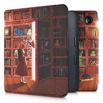 Afbeelding van kwmobile E reader hoesje geschikt voor Kobo Libra 2 hoes flip case met magnetische sluiting Ereader cover Magische Bibliotheek design in meerkleurig