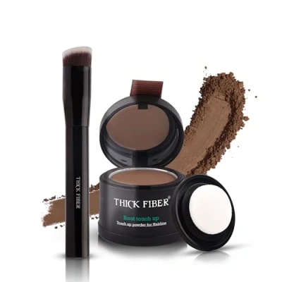Afbeelding van THICK FIBER Root Touch Up Poeder, Cover Haaraanzetpoeder voor dun haar, water en zweetbestendig haaruitval afdekset met haarpoeder vrouwen dunner wordend incl. kwast (