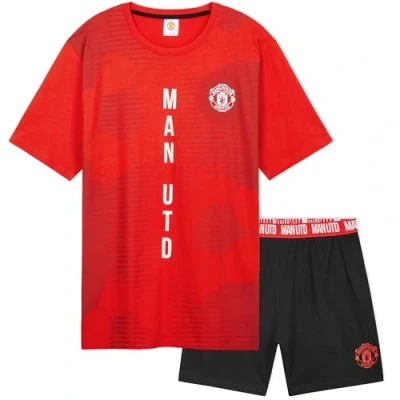 Afbeelding van Manchester United F.C. korte pyjama voor heren, ademende 2 delige loungewear Man cadeaus mannen, Zwart/Rood, L