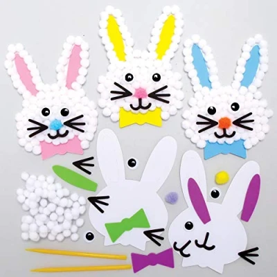 Afbeelding van Baker Ross AX763 Paashaas Pom Kits Pack van 5, Pasen Ambacht voor kinderen, creatieve kunst en ambachtelijke benodigdheden kinderen om te maken versieren