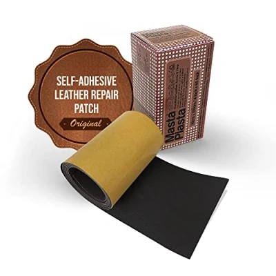 Afbeelding van MastaPlasta Originele zelfklevende lederen reparatiepatchtape, zwart, 150 x 10 cm, onmiddellijke bekleding kwaliteit krassen en scheurreparatie op rol voor banken, auto interieurs, tassen, vinyl