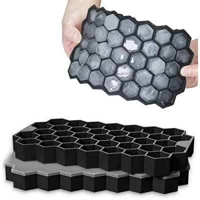 Afbeelding van ijsblokjesvorm siliconen set van 2 37 vakken met deksel ice cube tray BPA vrije ijsblokjeshouder voor bier cocktails whisky (zwart)