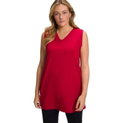 Afbeelding van Ulla Popken Dames grote maten plus size top basic, tank top, V hals, losse snit, papaver 46+ 531122575 46+, papaver, 46/48 NL
