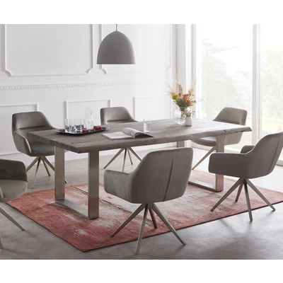 Afbeelding van Eettafel Edge acacia platina 200x100 XL edelstaal smal Live