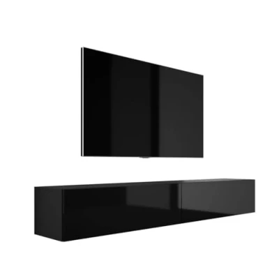 Afbeelding van 3E 3xE living.com Hangende tv kast modern design A: Breedte: 2 x 100 cm. Hoogte: 34 Diepte: 32 lowboard, meubel hangend, mat zwart/glanzend zwart.