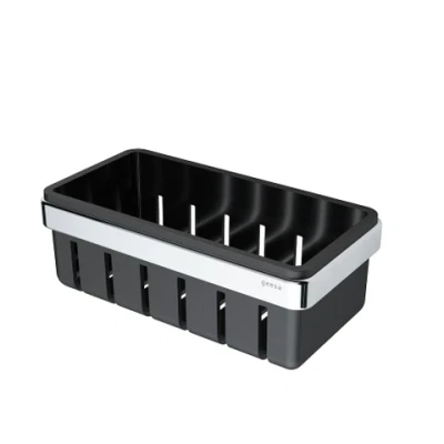 Afbeelding van Geesa frame douchekorf met zwarte inzet plat staf verchroomd messing 75 x 210 108mm hxbxd 918801 02 06