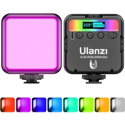 Afbeelding van ULANZI VL49 RGB LED Videoverlichting 2000mAh Batterij, Dimmbaar Cameraverlichting met 2500K 9500K Kleurtemperatuur, Compact en Draagbaar Videolamp voor Macro, Productfotografie YouTube Videoblogs