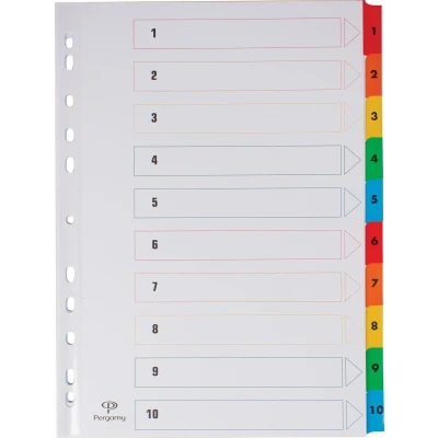 Afbeelding van Pergamy tabbladen met indexblad, ft A4, 11 gaatsperforatie, geassorteerde kleuren, set 1 10