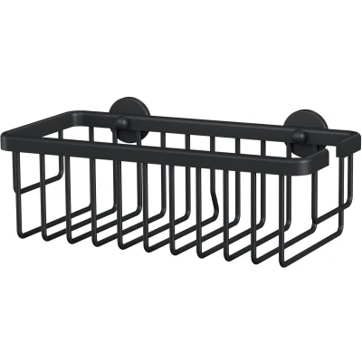 Afbeelding van tesa ALUXX BLACK doucheplank voor wandmontage zonder boren, mat zwart één verdieping en extra diep badkamers in industriële stijl moderne badkamer met lijmoplossing 92 mm x 250 125