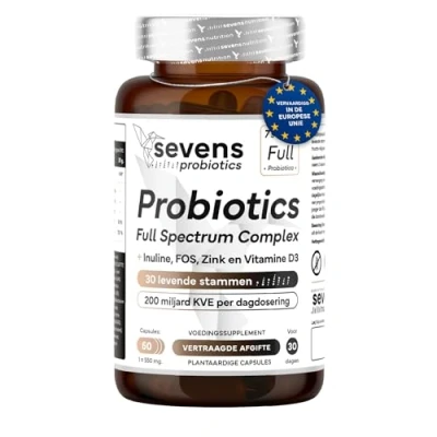 Afbeelding van Sevens Probiotica complex darmbacteriën capsules hoge dosis 200 miljard CFU/dagelijkse 30 bacteriestammen met lactobacillus en bifidobacteriën inuline FOS 60