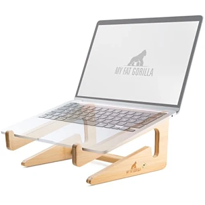 Afbeelding van MY FAT GORILLA laptopstandaard van bamboe, ergonomische universele houder voor notebook verhoging, compatibel met 10 15 inch, laptophouder, bureau, verticale (bamboe)