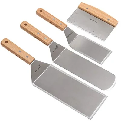 Afbeelding van Roestvrijstalen metalen spatel set Teppaniyaki spatels bakplaat schraper platte pannenkoek Flipper Turner gebruiksvoorwerp BBQ Grill top gietijzeren accessoires