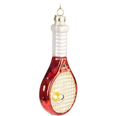 Afbeelding van BRUBAKER Handgeschilderde Glazen Kerstbal Grappig Motief Handgeblazen Kerstboom Decoratie Figurines Grappige Deco Hanger Boombal Kerst Tennisracket