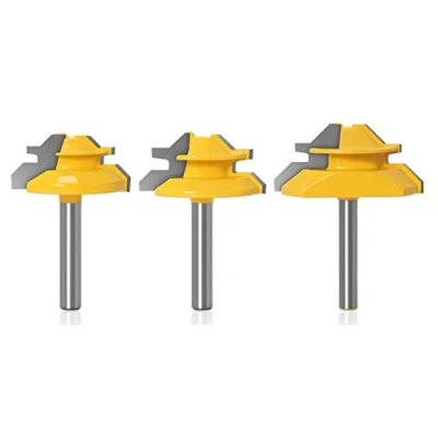 Afbeelding van 1/4 &quot;Router Bit 45 Graden Lijm Gezamenlijke Lock Mijter, APlus Houtbewerking Cutter Gereedschap Set, 3 Stks