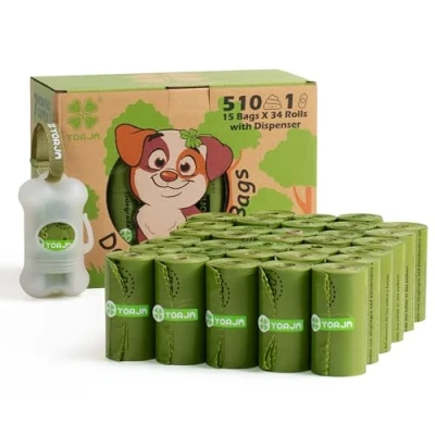Afbeelding van YORJA Biologisch Afbreekbare Hondenpoepzakjes, 510 stuks met Dispenser, Extra Dik en Sterk 100% Lekvrij (Groen)