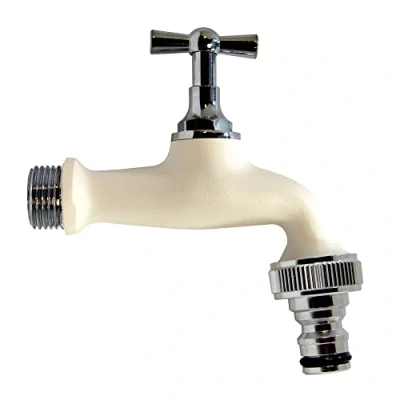 Afbeelding van S&amp;M 590227 waterkraan voor de tuin, verstelbaar, ½ inch, wit met automatische slangaansluiting Colortaps