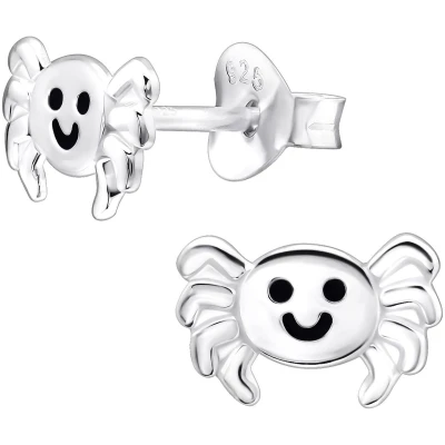 Afbeelding van JoyS Zilveren spin oorbellen 8 x 5 mm zilver met zwarte accentjes kinderoorbellen halloween sterling 925