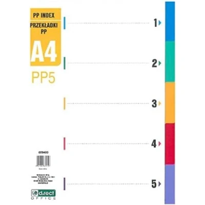 Afbeelding van D.RECT Index voor A4, PP5, 5 Tabbladen, Ringband Index, Tabbladen met Nummeropdruk 1 5, Veelkleurig, Gekleurde van PP, Polypropyleen