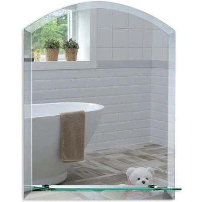 Afbeelding van Neue Design afgeronde badkamerspiegel planchet wandmontage elegant eenvoudig ontwerp eigentijdse afgeschuinde randen 50cm x 40cm 1,5cm (HxBxD)