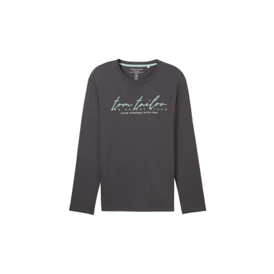Afbeelding van TOM TAILOR Heren longsleeve met logo print, 10899 Tarmac Grey, S