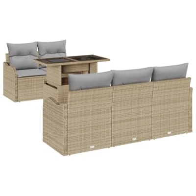 Afbeelding van vidaXL 6 delige Tuin Sofa Set met Kussens Beige Poly Rattan