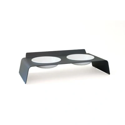 Afbeelding van LucyBalu® DINE Verhoogd Dubbel Voerstation voor Katten Verhoogde Ergonomische Kattenvoerbak Voerbak Drinkbak Set met 2 Bakken Antraciet