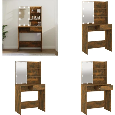Afbeelding van vidaXL Kaptafel met LED verlichting 74,5x40x141 cm gerookt eikenkleur