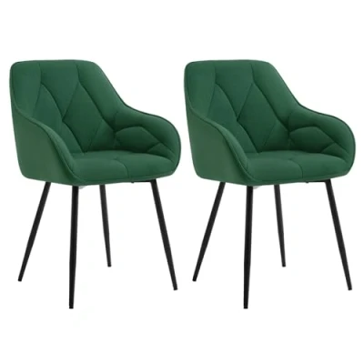 Afbeelding van WOLTU Set van 2 eetkamerstoelen, keukenstoel, eetkamerstoel, woonkamer, ergonomische stoel, armleunstoel, gestoffeerde zitting fluweel, metalen poten, donkergroen, EZS02dgn