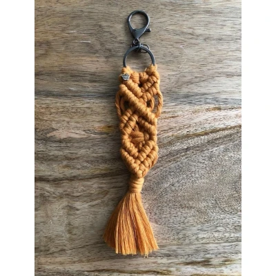 Afbeelding van sleutelhanger design, macrame sleutelhanger, geknoopte 204 oker