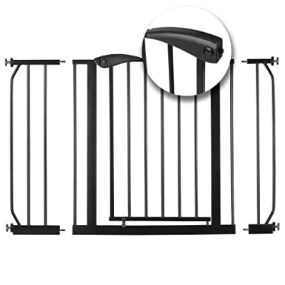 Afbeelding van NUKIDO Trappenhek, traphek, deurhek, veiligheidshek, trap en trapdeur, afstandpoort voor kinderen, verstelbare breedte, 75 cm 115 cm, kleur zwart