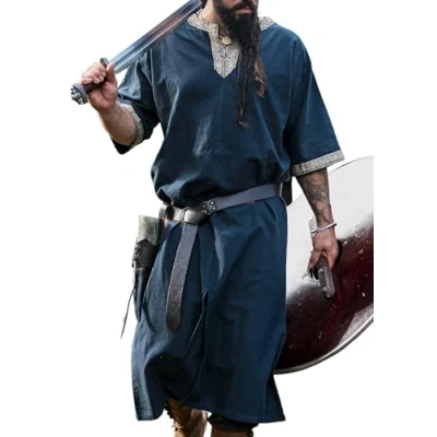 Afbeelding van Leonardo Carbone® Tuniek met korte mouwen Richard middeleeuwse kleding voor heren, middeleeuws overhemd, vrijetijdshemden mouwen, carnavalskostuum Viking tuniek, LARP 100%