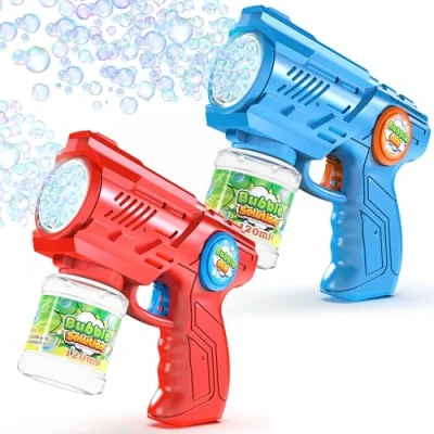 Afbeelding van Blubbel 2x Bellenblaaspistool, LED Bellenblaasmachine, 100ml Bellenvloeistof Tank, Bellenpistool, Bellenkanon, Luchtbellen Bazooka Bubble Gun, Cadeaus voor Kinderen, Bruiloft