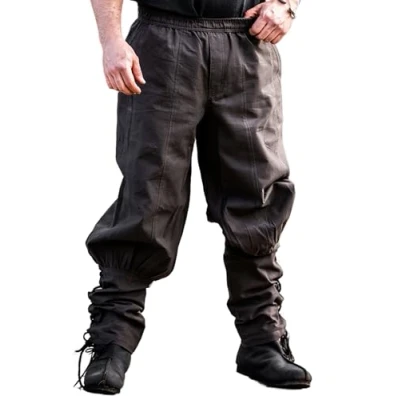 Afbeelding van Leonardo Carbone® Tiago Herenbroek met vetersluiting voor heren, middeleeuwse kleding, Vikingbroek, kostuum festivaloutfit, LARP, cosplay, vrijetijdsbroek, lang, 100% katoen, bruin, L