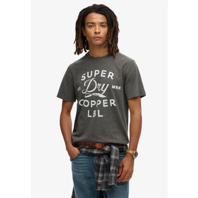 Afbeelding van Superdry Label WORK Tshirt print, Heren, Maat: Medium, Surplus gravel grey grit