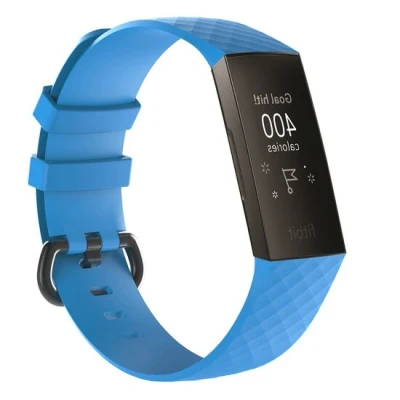 Afbeelding van Fitbit Charge 3 &amp; 4 siliconen diamant pattern bandje Maat: Large licht blauw