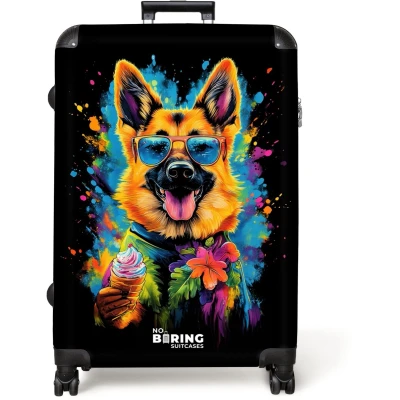 Afbeelding van NoBoringSuitcases.com® Koffer groot Reiskoffer lichtgewicht Zomerse hond met kleurrijke graffiti Rolkoffer 4 wielen Grote trolley XL 98 liter bagage