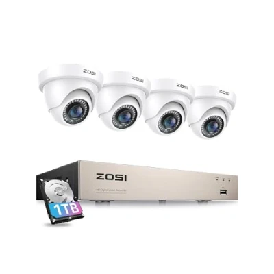 Afbeelding van ZOSI Full HD 1080P Video Bewakingssysteem voor Buiten 8CH H.265+ DVR Recorder met 1TB Harde Schijf en 4x 2MP Dome Bewakingscamera Set 24m IR Nachtzicht