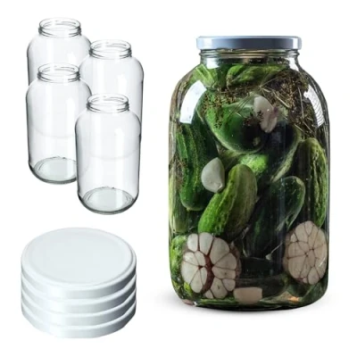 Afbeelding van KADAX inmaakpotten, 4 liter, diameter van 100 mm, ronde potten (4 stuks, wit deksel)