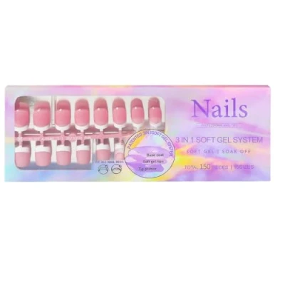 Afbeelding van Zachte gelnageltips Gekleurde Press On Nagels 150 Stks 3 In 1 X Coat Tips Vooraf aangebrachte Tip Primer Base Valse Nail Soft Gel System Kit Franse