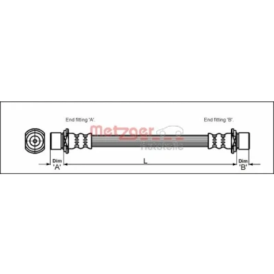 Afbeelding van METZGER 4112178 Remslang 250mm M10 x 1 TOYOTA: Previa / Estima I (XR10, XR20) 2.4, 2.4 4WD 1990 2000