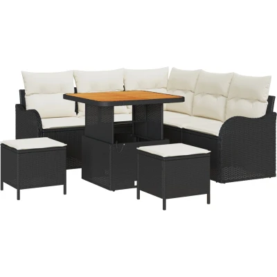 Afbeelding van vidaXL 8 delige Sofa Set voor in de Tuin met Kussens Zwart Poly Rattan en Acacia