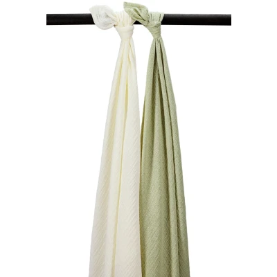 Afbeelding van Meyco Swaddle Doek Pre Washed Natural/Soft Olive 2 pack