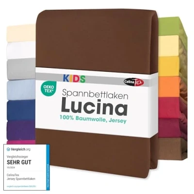 Afbeelding van CelinaTex Jersey hoeslaken Lucina voor kinderen, verpakking van 3 stuks, 60 x 120 70 140 cm, chocoladebruin, 100% katoen, gekamd, superzacht, Oeko Tex