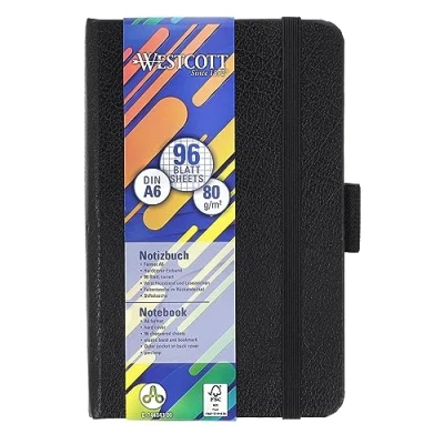 Afbeelding van Westcott Notitieboek DIN A6 geruit 192 pagina&#039;s in edele hardcover 80 g/m² duurzaam FSC Mix papier met binnenvak, bladwijzers, elastiek en penhouder E 744843 01