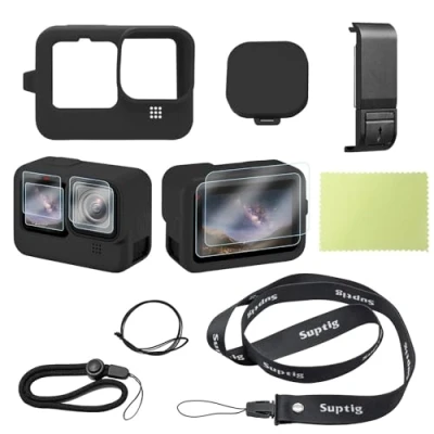 Afbeelding van Suptig Beschermhoes Siliconen Hoesje Compatibel voor Gopro Hero 12/ 11/ 10/Hero 9 Zwart (zwart)