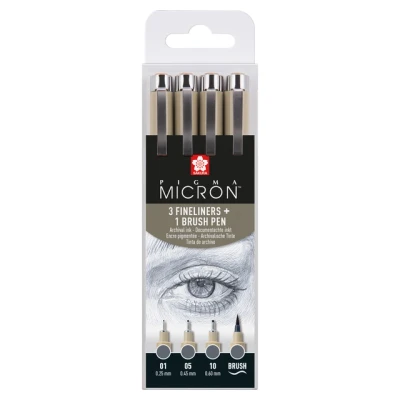 Afbeelding van Fineliner Sakura Pigma Micron koelgrijs set 4 maten