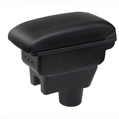 Afbeelding van Auto Armsteun Voor Mirage Attrage Space Star 2014 2018 Dubbellaags Console Center Grote Opbergdoos met 3 Usb poort Opladen Zwart Stiksels