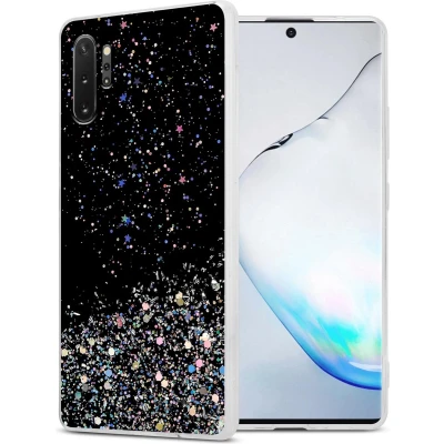 Afbeelding van Cadorabo Hoesje geschikt voor Samsung Galaxy NOTE 10 PLUS in Zwart met Glitter Beschermhoes van flexibel TPU silicone fonkelende glitters Case Cover Etui