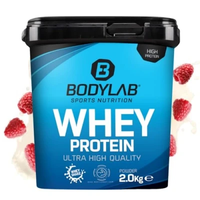 Afbeelding van Bodylab24 eiwitpoeder Whey Protein Framboos Yoghurt 2kg, eiwitshake voor krachttraining en fitness, poeder kan spieropbouw ondersteunen, Hoogwaardig met 80% eiwit, Aspartaamvrij