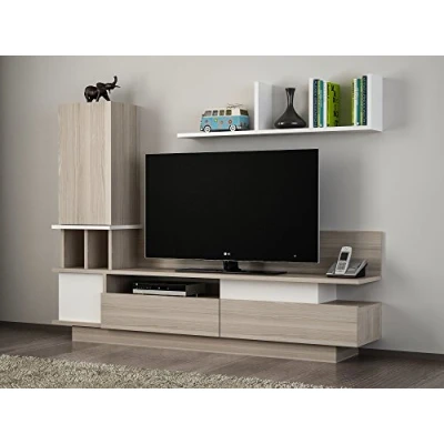Afbeelding van Emob TV meubel Houten Kunst 100% Melamine Gecoat 18mm Dik Cordoba Wit 149cm Bruin